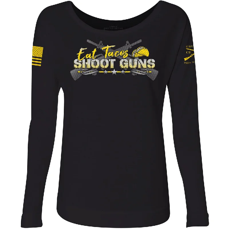 Online Boutiques Affordable Grunt Style Women's Eat Tacos Shoot Guns French Terry Scoop Long Sleeve - Black