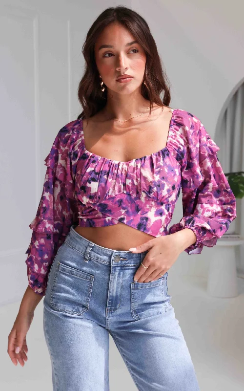 Women's Chic Outerwear Attire Luella Crop Top - Purple Floral