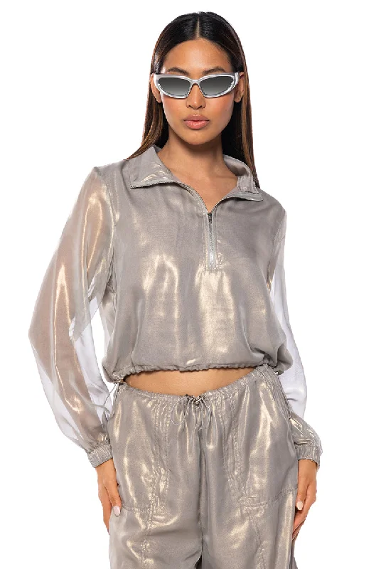 Women's Fashionable Attire For Work TAKE A BREAK LIGHTWEIGHT PARACHUTE PULLOVER IN GREY