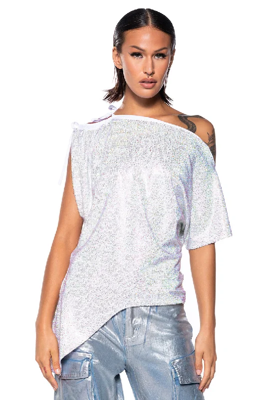 Trend Alert GLISTENING ASYMMETRICAL TSHIRT IN WHITE MULTI