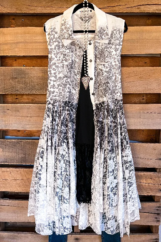 Discount Store AHB EXCLUSIVE: Wide Awake Long Vest - Ivory/Leopard Rose