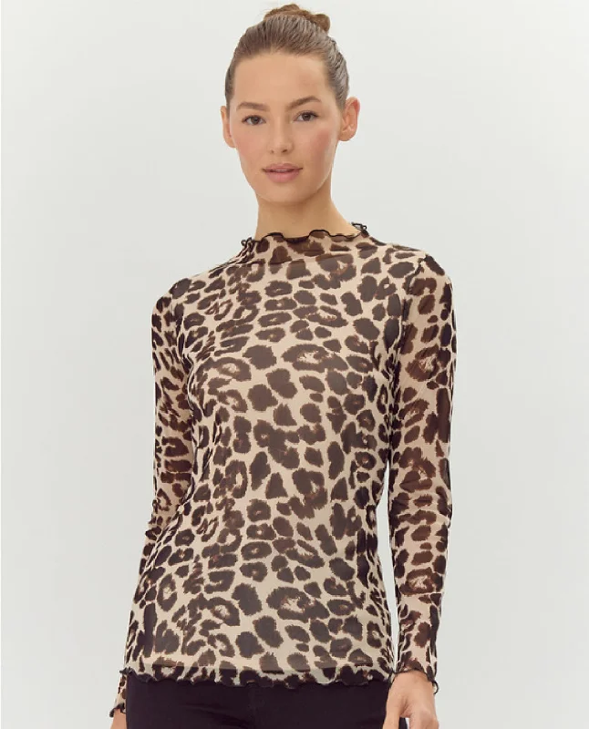 Clothes Of Woman Long Sleeve Animal Print Mesh Top