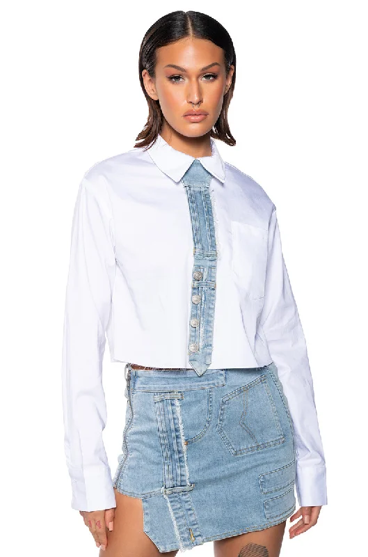 Versatile Women's Clothing for All Occasions DENIM DAY TIE DETAIL BUTTON DOWN BLOUSE