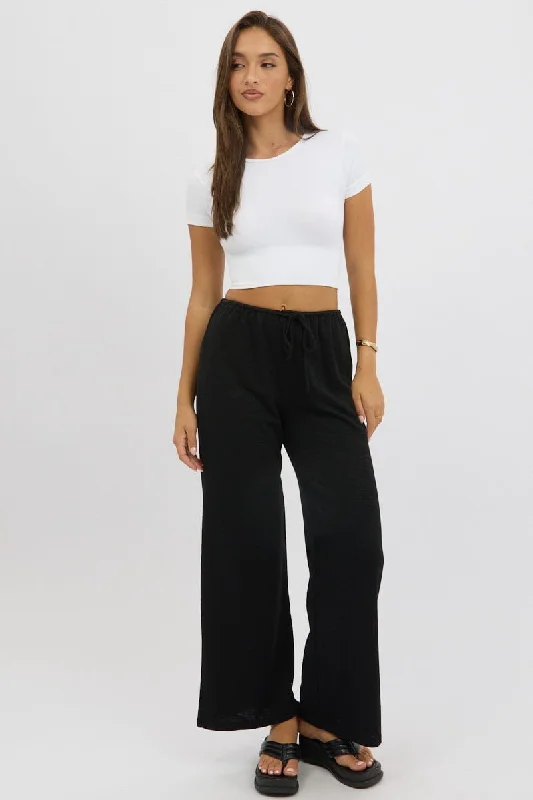 Women's Clothing Apparel Black Wide Leg Pants Low Rise