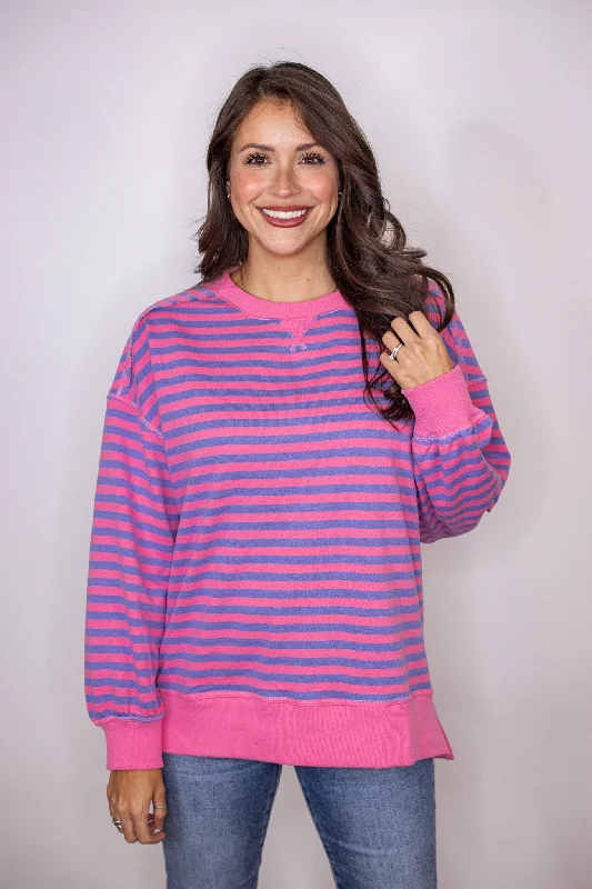 Charming Women's Garments Striped Charm Pink Knit Pullover