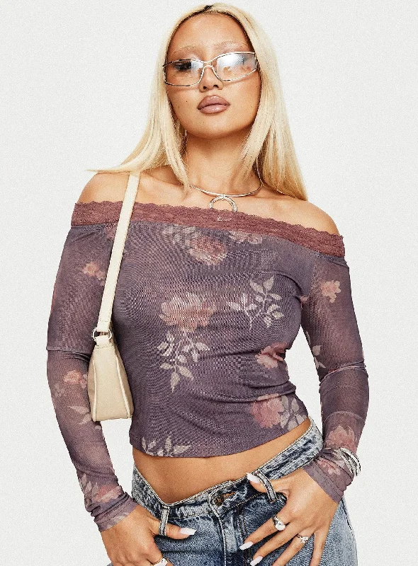 Clothes Sales Syracruse Off The Shoulder Top Purple