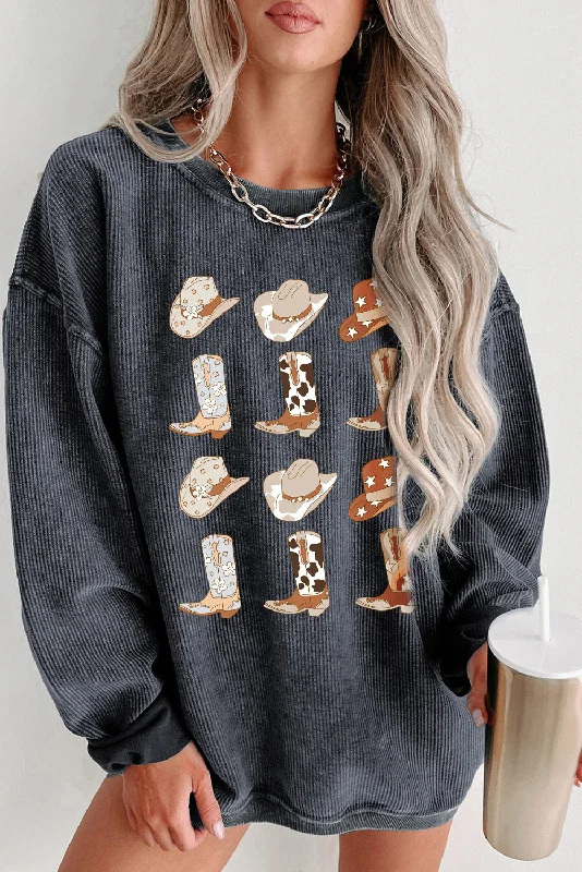 Women's Clothing Outfit Set Cowboy Hat & Boot Graphic Sweatshirt