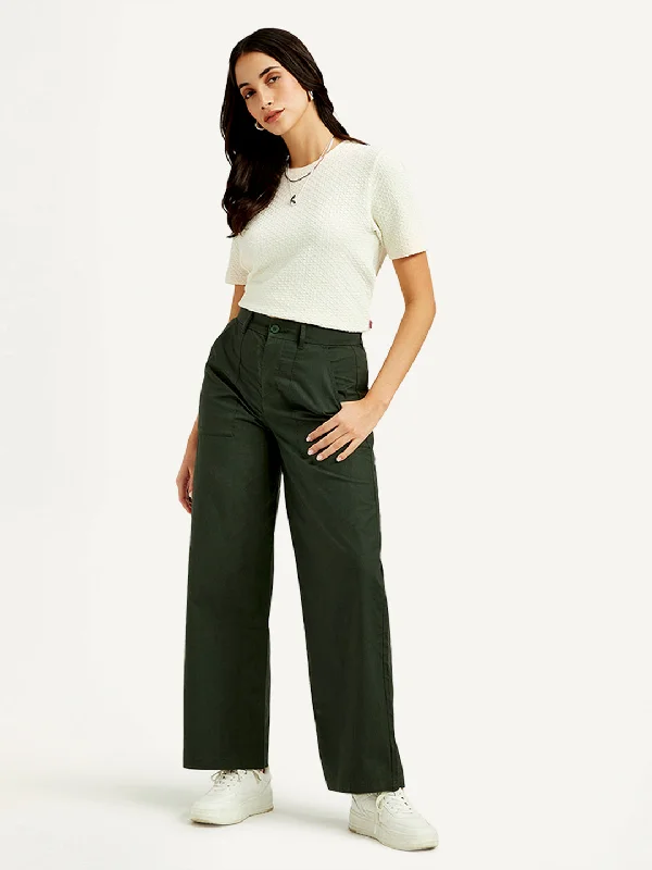 Classic Women's Fashion Women's High Rise Olive Straight Fit Trousers