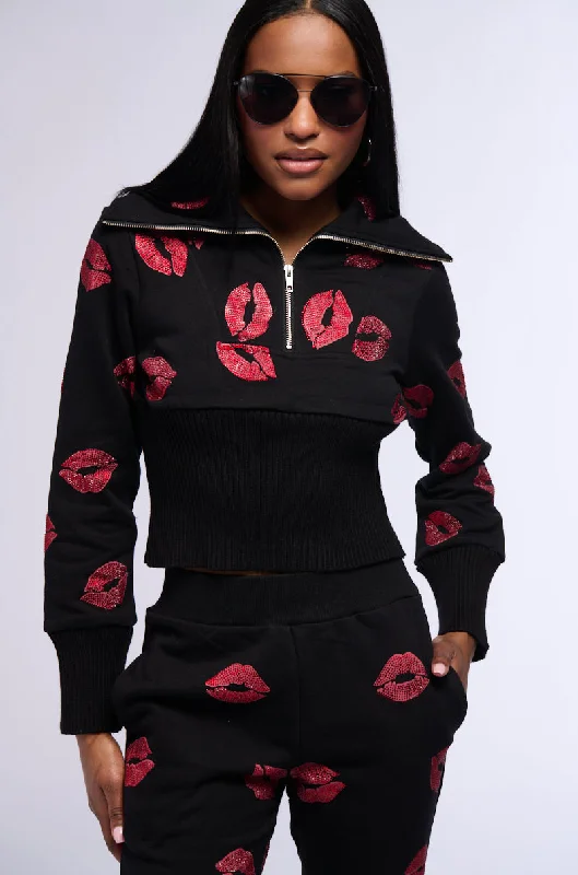 Women's Athletic Garments ALL MY KISSES QUARTER ZIP SWEATSHIRT