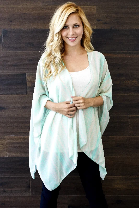 Timeless Women's Outfit Mint Beige Tribal Chiffon Kimono