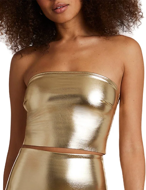 Premium Fashion Faux Leather Tube Top In Gold Leaf