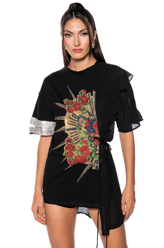 Day To Night Styles BELIEVE IT SHORT SLEEVE MIX FABRIC T-SHIRT