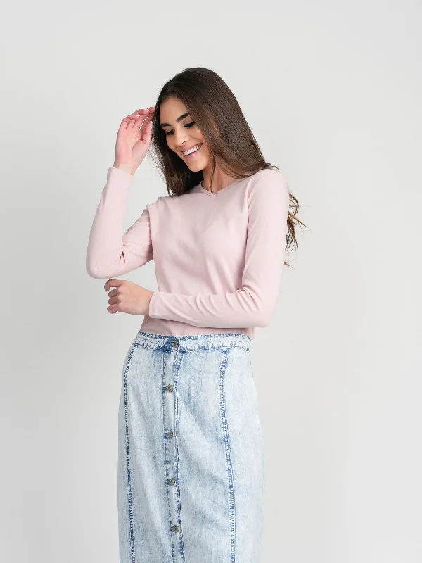 Chic Casual Wardrobe Essentials BASIC HIGH V TEE-LONG SLEEVE-PINK