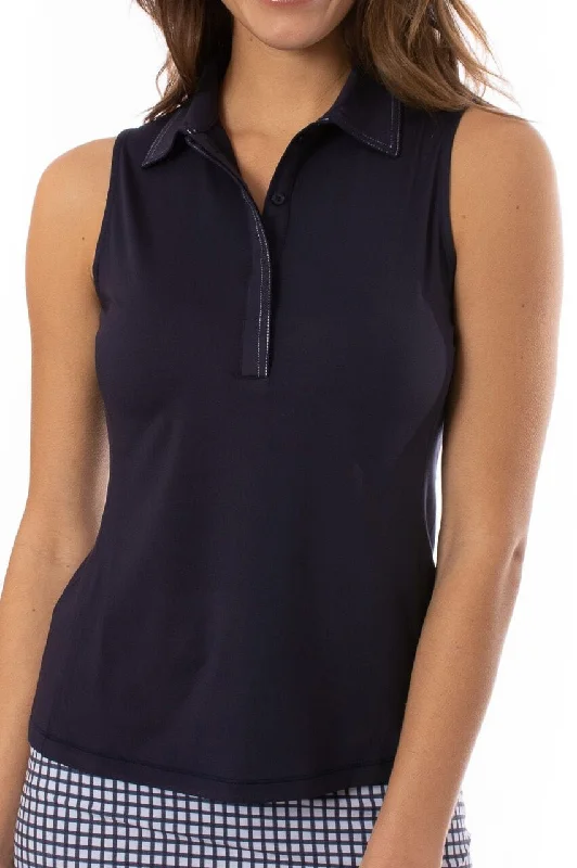 Plus Size Women Wear Navy Sleeveless Fabulous Polo