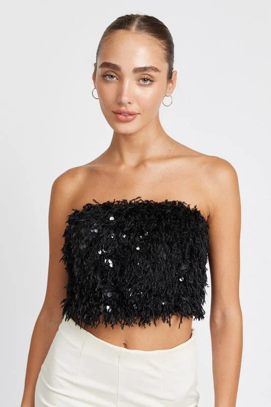 Women's Clothes And Apparel Sequin Feather Tube Top