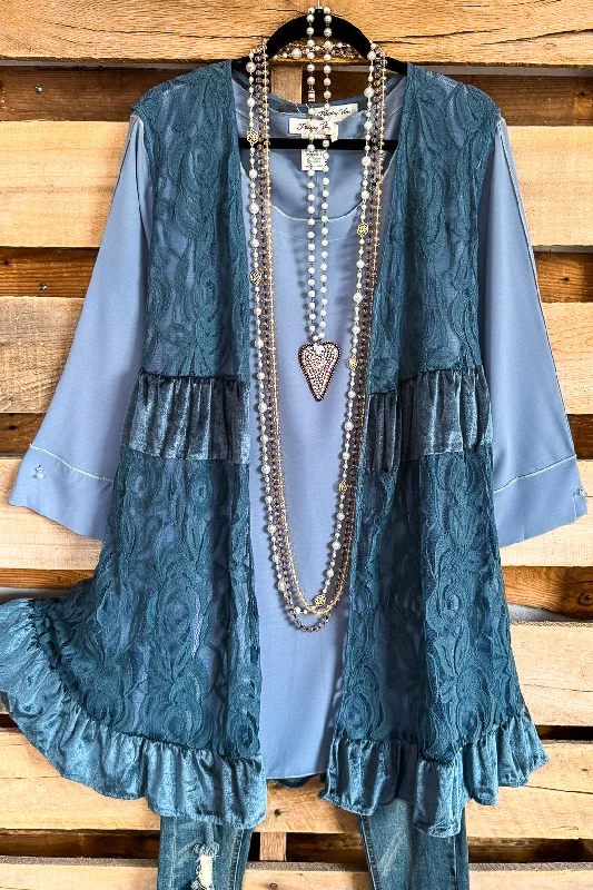 Business Casual Outfits My Lovely Lace Velvet Vest - Blue - 100% COTTON