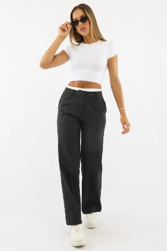 Women's Holiday Apparel Black Tailored Pants Boxer Wide Leg