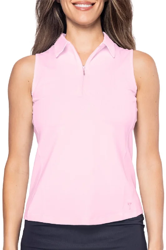 Women's Clothing Rose Pink Sleeveless Zip Polo