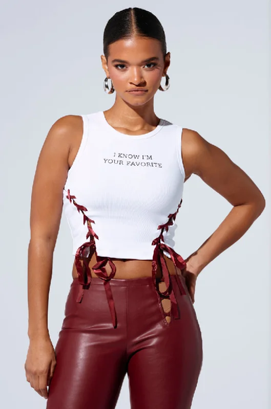 Women's Stylish Outerwear I KNOW I'M YOUR FAVORITE LACE UP CROPPED TANK