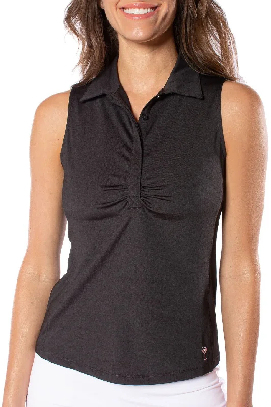 Outfits For Women Black Sleeveless Ruched Polo