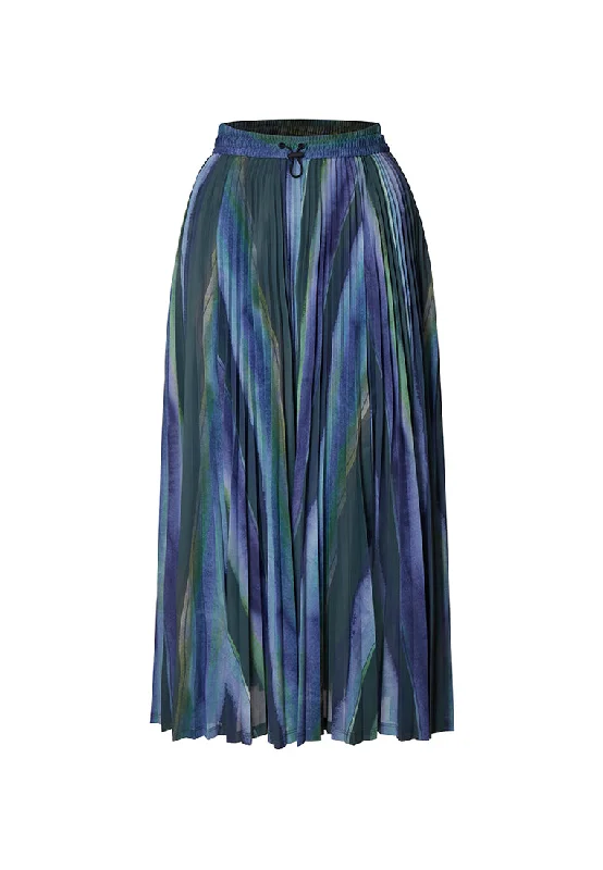 Vintage Women's Fashion Alpha Pleated Drawstring Midi Skirt with Side Pockets