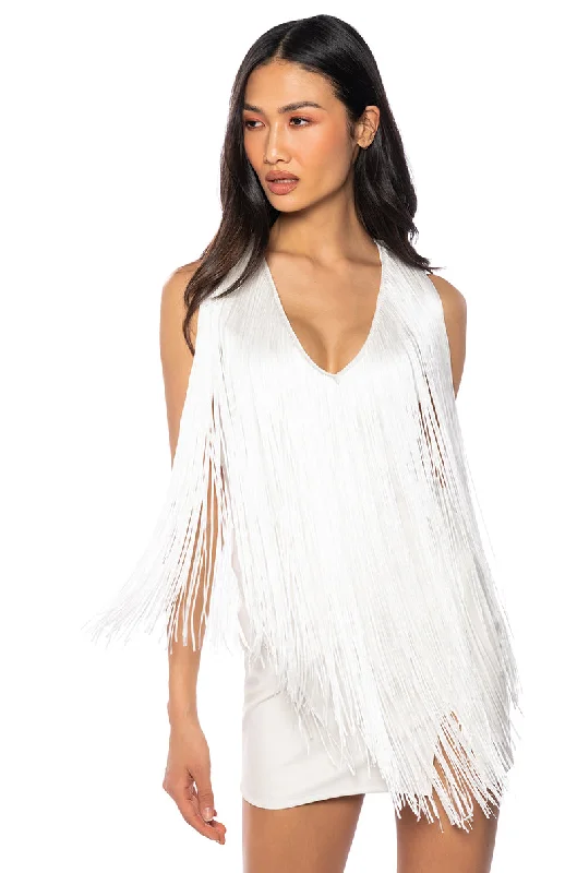 Best Online Women's Boutiques SHILOH FRINGE SLEEVELESS TOP IN WHITE