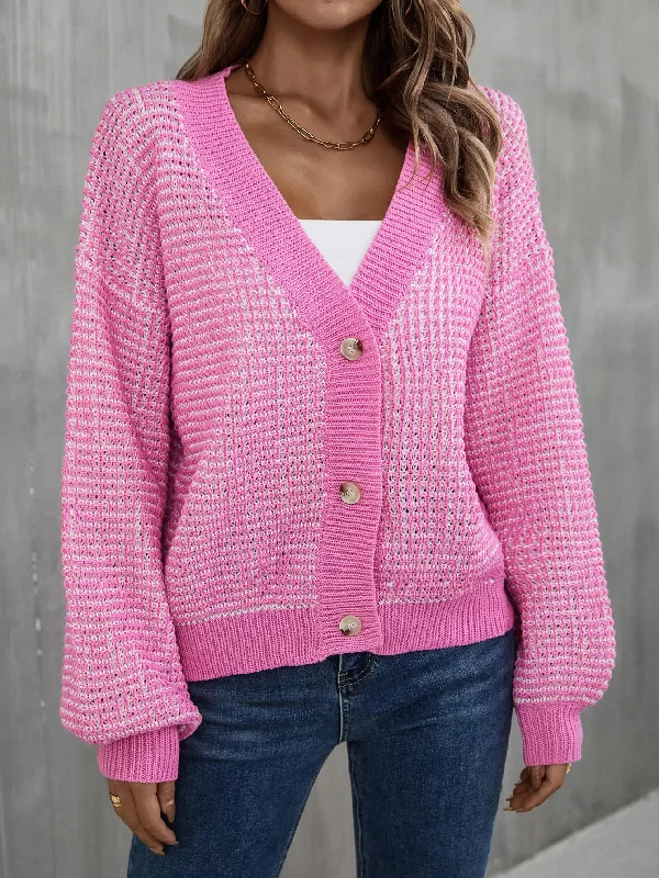 Women's Clothes V-Neck Dropped Shoulder Cardigan