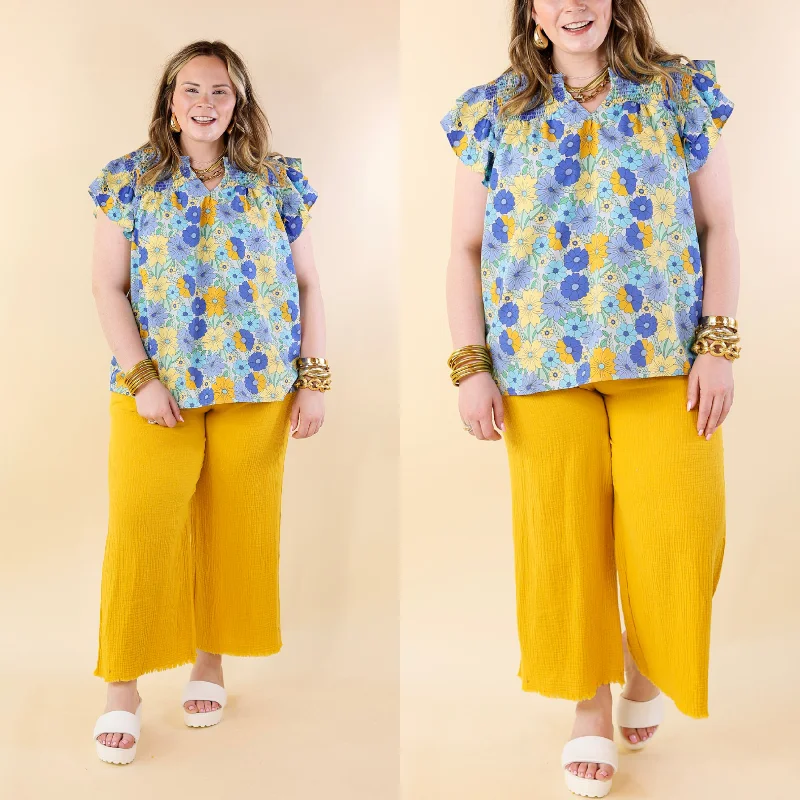 Evening Elegance Right On Cue Elastic Waistband Cropped Pants with Frayed Hem in Yellow