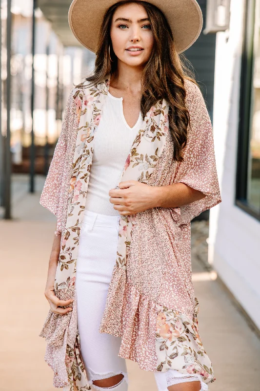 Modern Women's Wardrobe Essentials Get Close Blush Pink Mixed Print Kimono