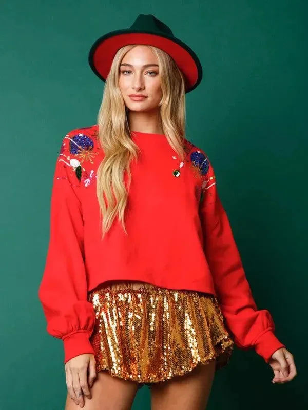 Stylish Women's Outfit Sequined Loose Women Sweatshirt