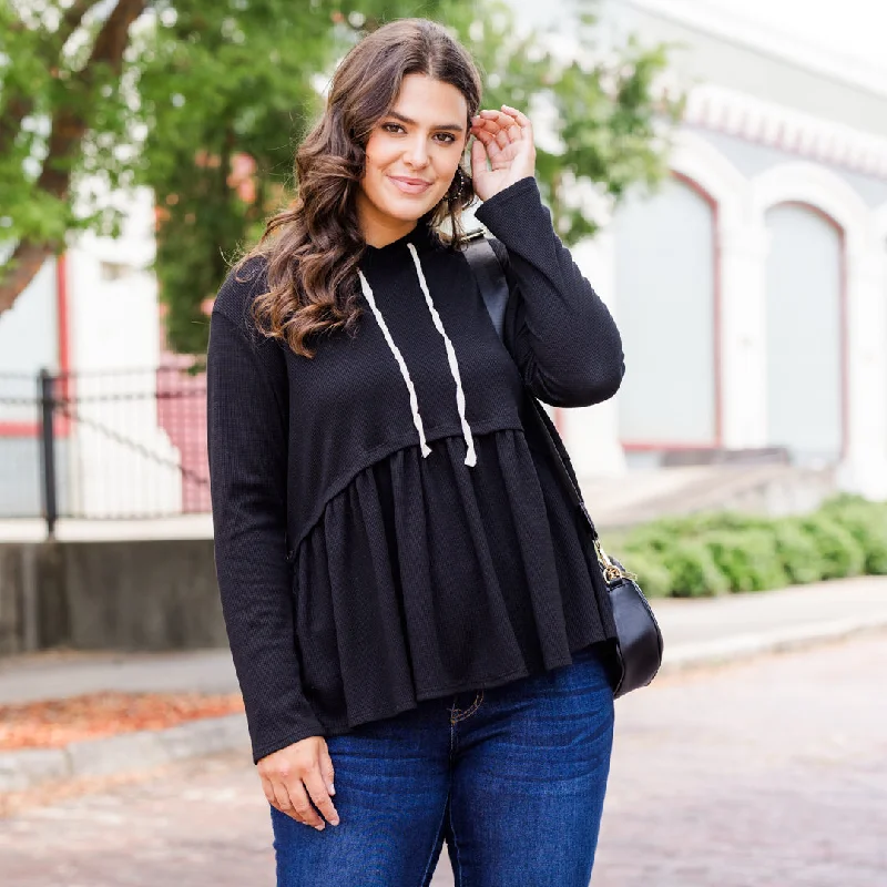 Chic And Comfortable Cozy Geo Hoodie, Black