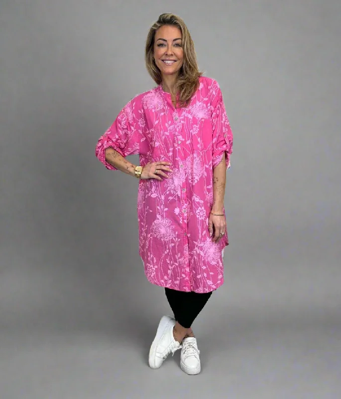 Women's Holiday Apparel Pink Botanical Longline Tunic Shirt