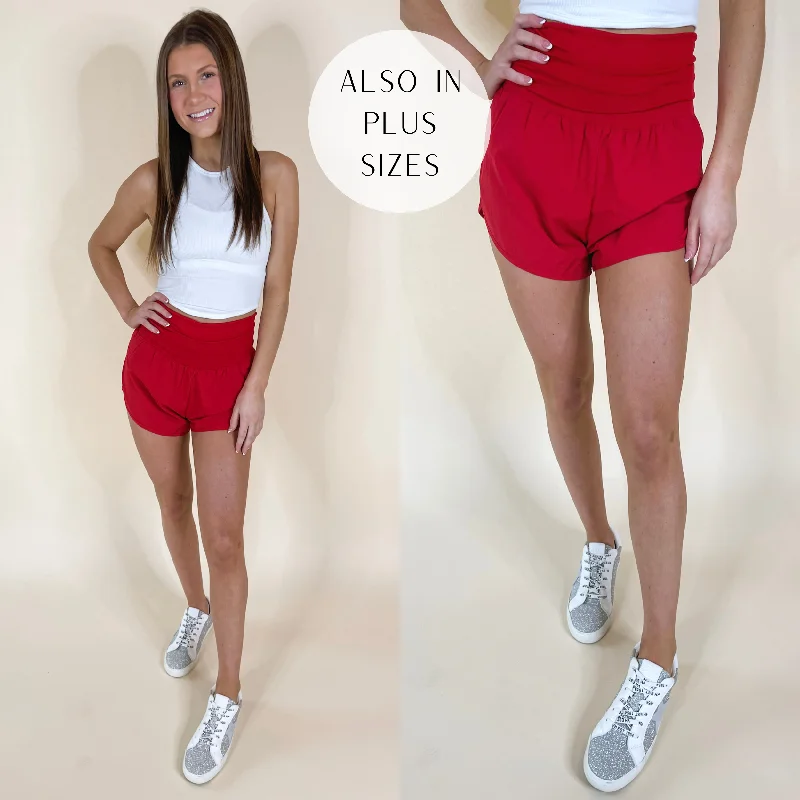 Sophisticated Fashion Running Laps Fold-Over High Waist Wind Shorts in Red