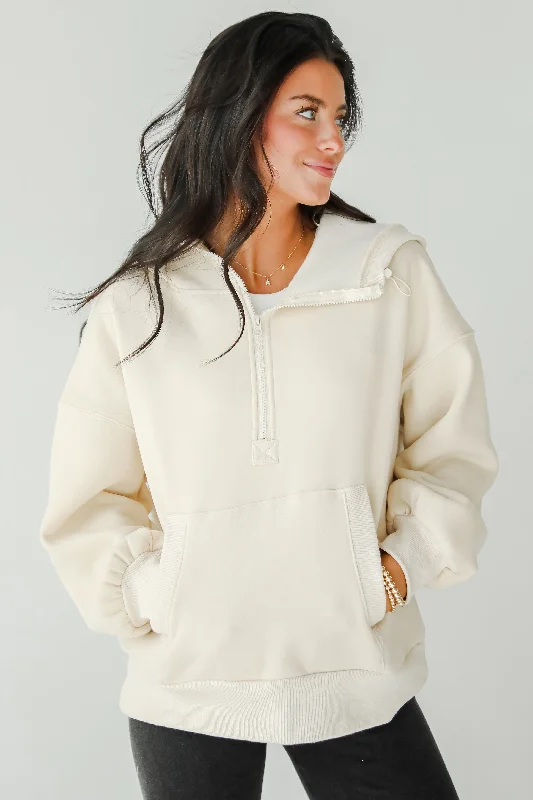 Clothes Woman Cozy Delight Cream Fleece Quarter Zip Hoodie