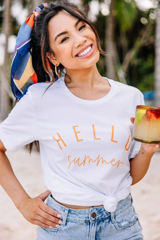 Sale On Clothing Hello Summer White Graphic Tee