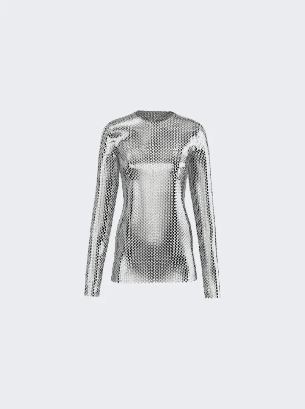 Comfortable Women's Outfits Metallic Paillette-embellished Mesh Top