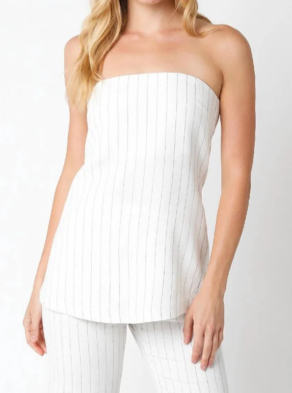 Exclusive Sale Longline Pinstripe Tube Top In Ivory/black