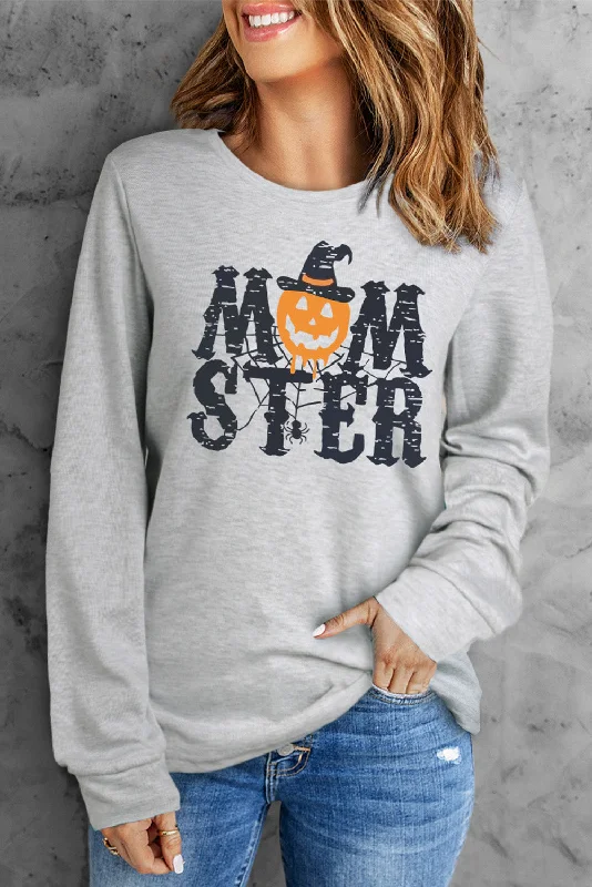 Women's Plus-Size Outfit Round Neck Long Sleeve MOMSTER Graphic Sweatshirt