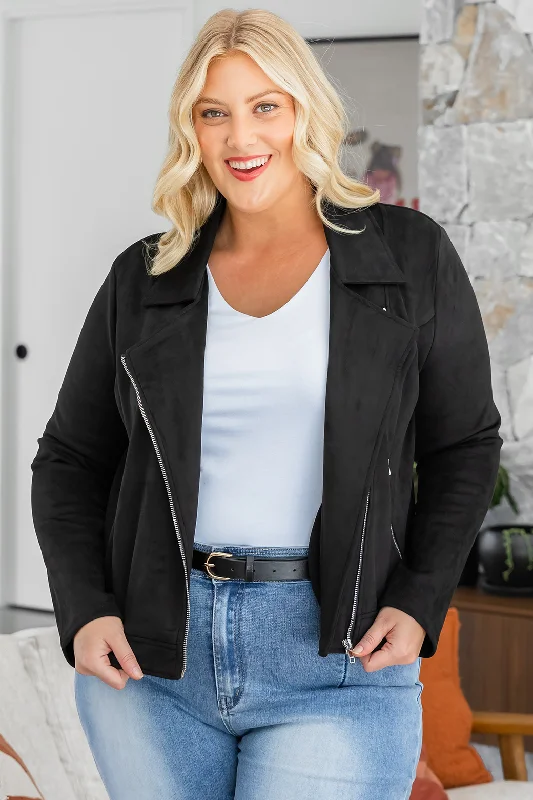 Plus-Size Women's Garments Emilia Moto Jacket Black