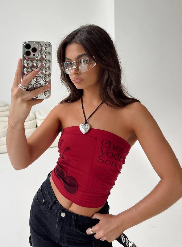 Women's Trendy Attire Cherry Sip Tube Top Red