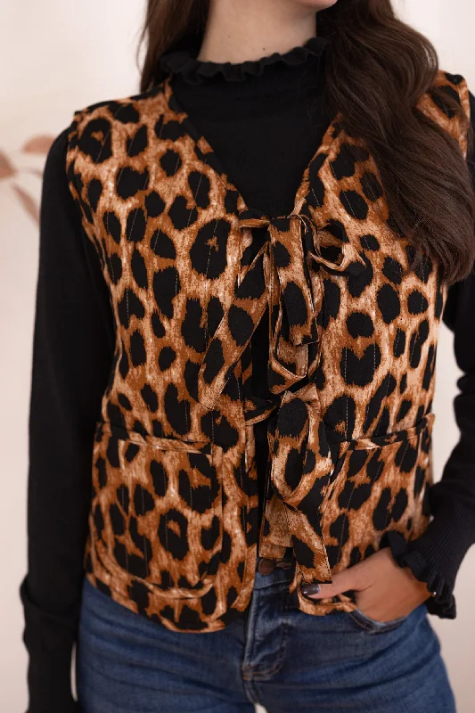 Stylish Women's Apparel Leopard Print Bows Quilted Vest