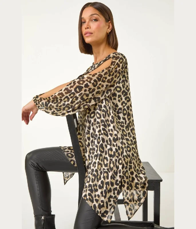 Women's Functional Outdoor Garments Leopard Print Metallic Tunic Top