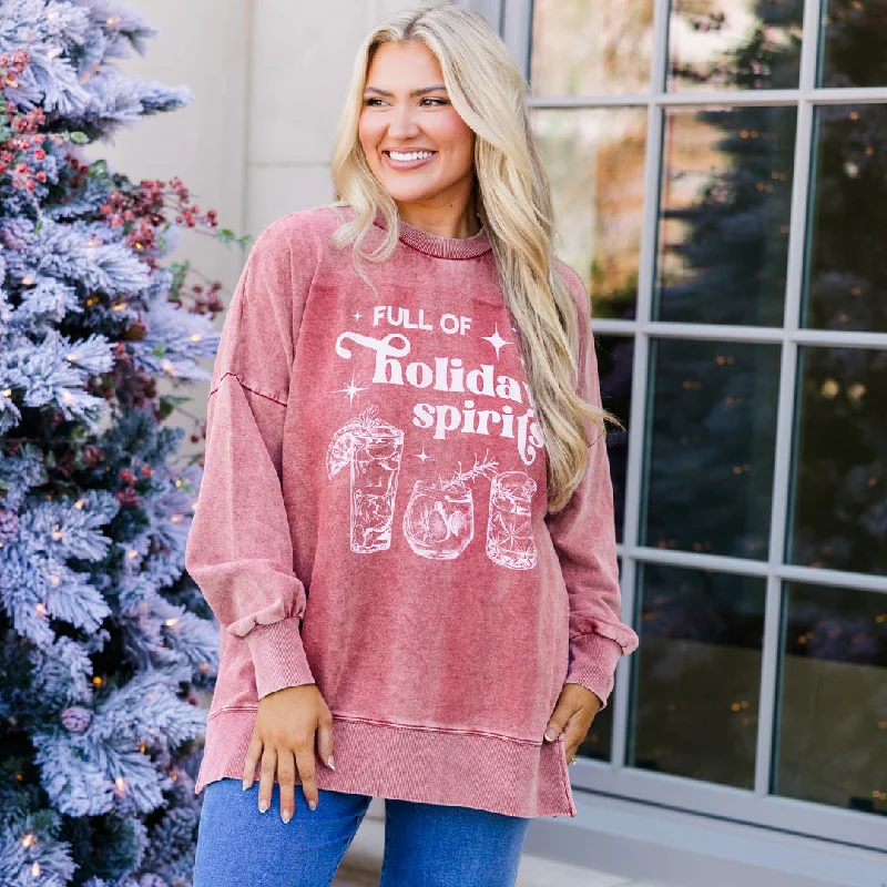 Women's Casual Wear Outfit Full of Spirits Pullover, Wine