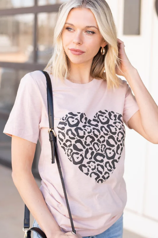 Online Boutiques Clothing Leopard Love Heather Peach Graphic Tee