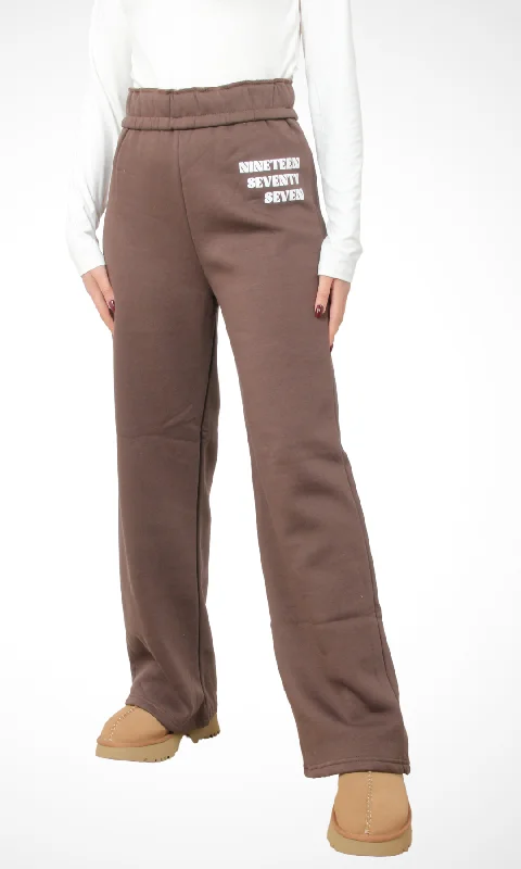 Festival Fashion Women Logo Wide Leg Joggers (Brown)