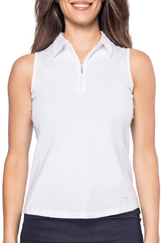 Women Wear Boutique White Sleeveless Zip Polo