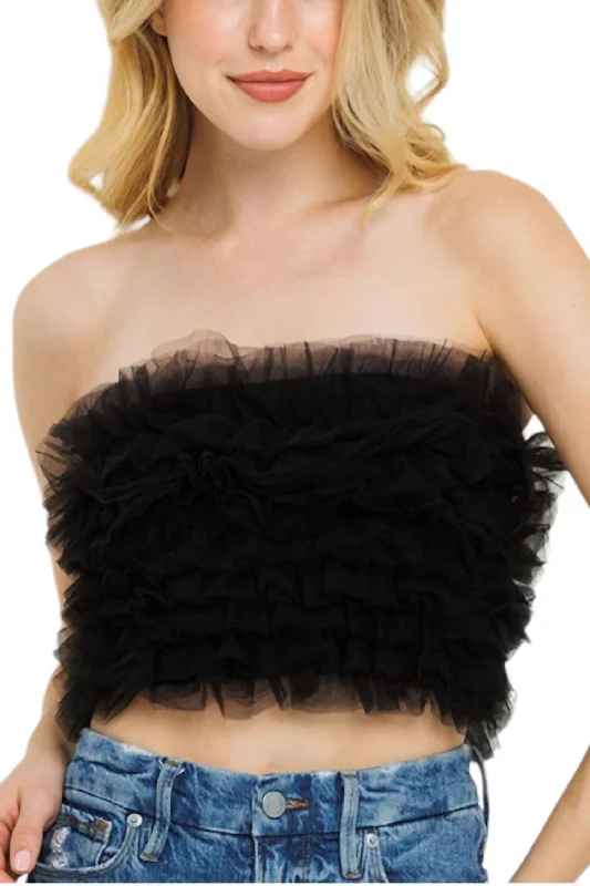 Fashion Sale Ruffled Tulle Tube Top In Black