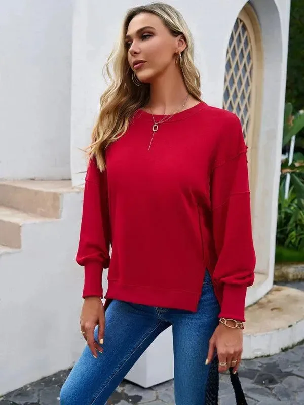 Affordable Women's Outfit Round Neck Solid Women Sweatshirt