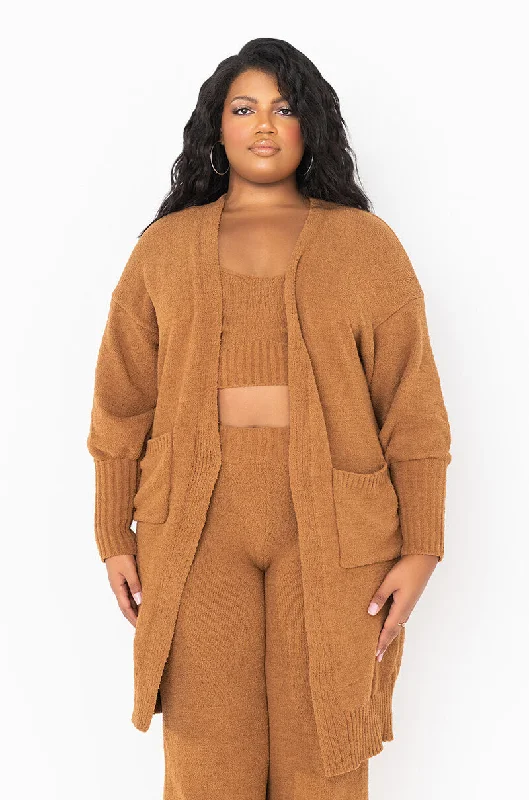 Casual Women's Clothing PLUS CHILLIN AF COZY CARDIGAN LIGHT BROWN