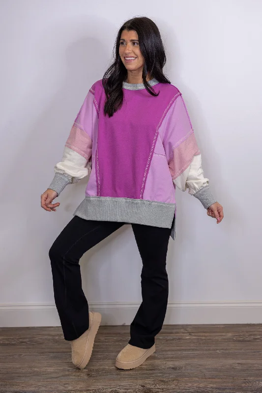 Women's Transitional Garments Cozy Trends Magenta Colorblock Pullover